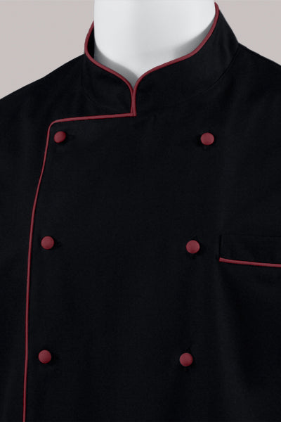Kochjacke Maxime schwarz - farbig gepaspelt - bordeaux