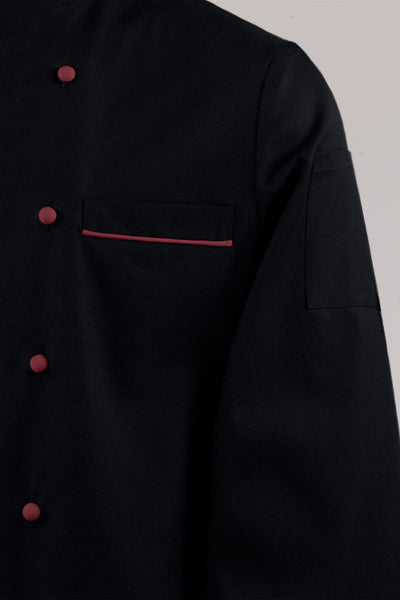 Kochjacke Maxime schwarz - farbig gepaspelt - bordeaux