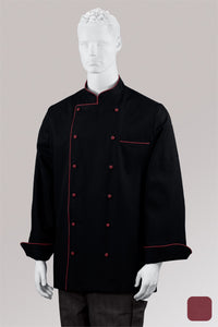 Kochjacke Maxime schwarz - farbig gepaspelt - bordeaux