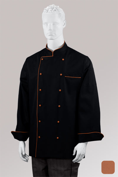 Kochjacke Maxime schwarz - farbig gepaspelt - terracotta