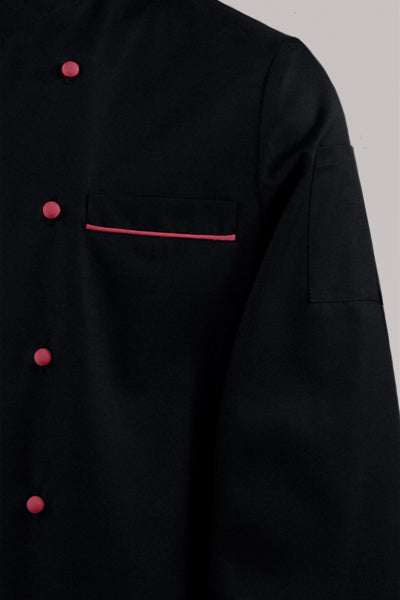 Kochjacke Maxime schwarz - farbig gepaspelt - strawberry