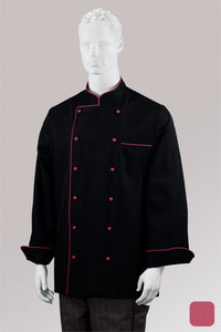 Kochjacke Maxime schwarz - farbig gepaspelt - strawberry