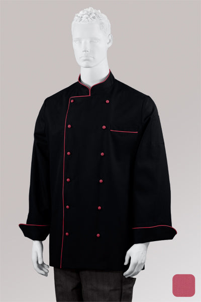 Kochjacke Maxime schwarz - farbig gepaspelt - strawberry