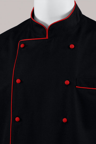 Kochjacke Maxime schwarz - farbig gepaspelt - rot