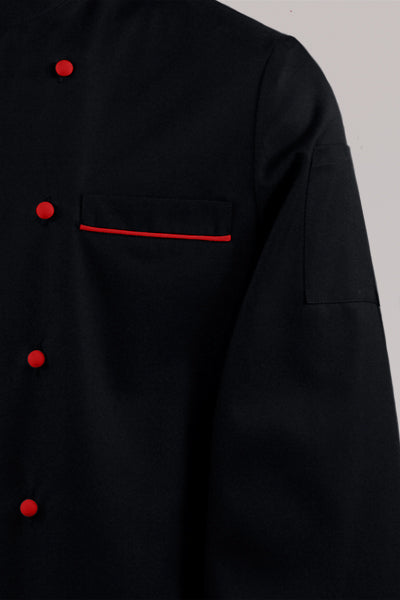 Kochjacke Maxime schwarz - farbig gepaspelt - rot