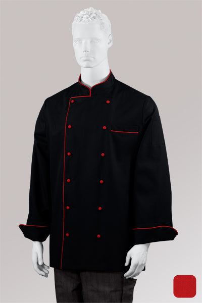 Kochjacke Maxime schwarz - farbig gepaspelt - rot