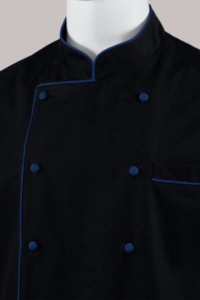Kochjacke Maxime schwarz - farbig gepaspelt - königsblau