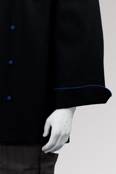 Kochjacke Maxime schwarz - farbig gepaspelt - königsblau