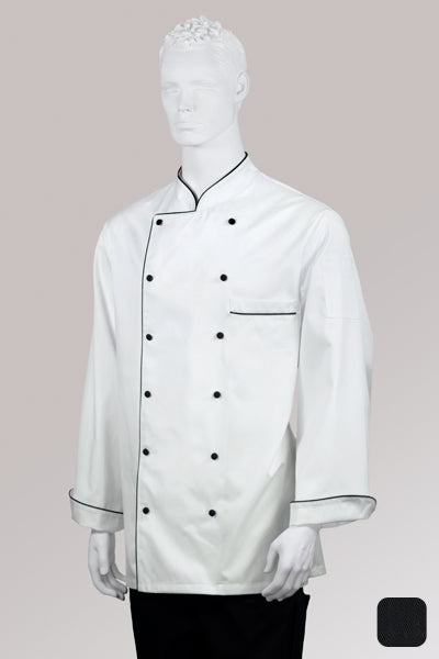 Kochjacke Maxime weiß - farbig gepaspelt - schwarz