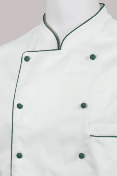 Kochjacke Maxime weiß - farbig gepaspelt - bottle green