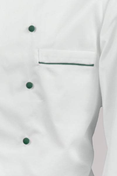 Kochjacke Maxime weiß - farbig gepaspelt - bottle green