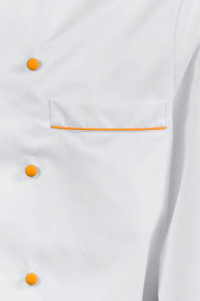 Kochjacke Maxime weiß - farbig gepaspelt - orange