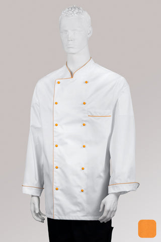 Kochjacke Maxime weiß - farbig gepaspelt - orange