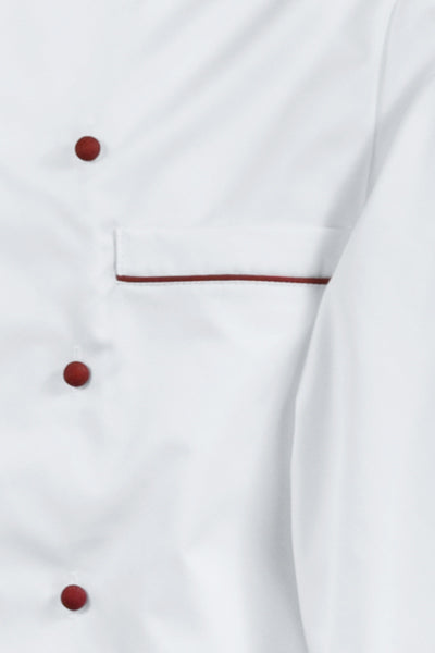 Kochjacke Maxime weiß - farbig gepaspelt - cherry