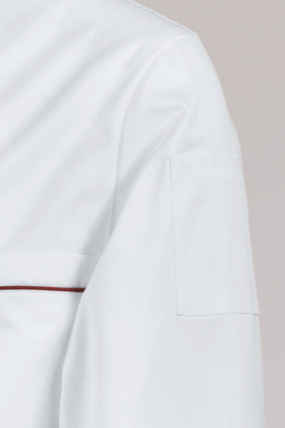 Kochjacke Maxime weiß - farbig gepaspelt - cherry