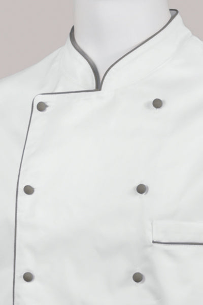 Kochjacke Maxime weiß - farbig gepaspelt - graphit