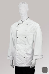 Kochjacke Maxime weiß - farbig gepaspelt - graphit