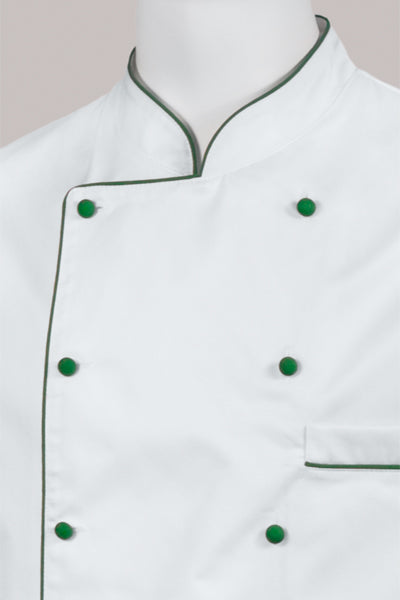 Kochjacke Maxime weiß - farbig gepaspelt - grün