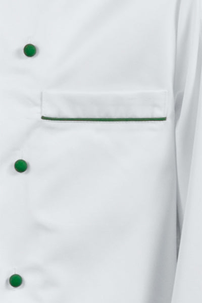 Kochjacke Maxime weiß - farbig gepaspelt - grün