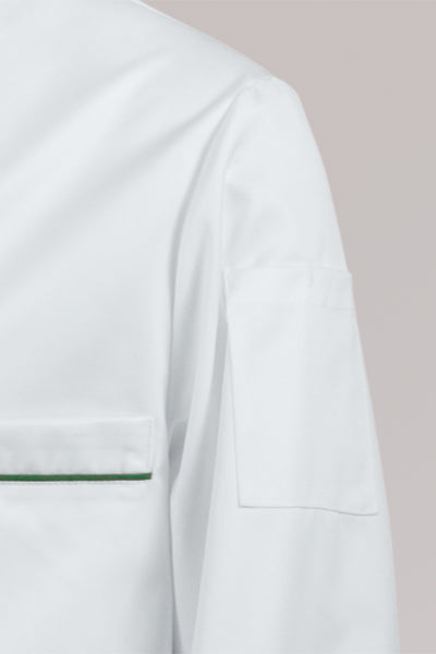 Kochjacke Maxime weiß - farbig gepaspelt - grün
