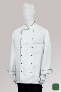 Kochjacke Maxime weiß - farbig gepaspelt - grün