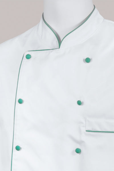 Kochjacke Maxime weiß - farbig gepaspelt - mint
