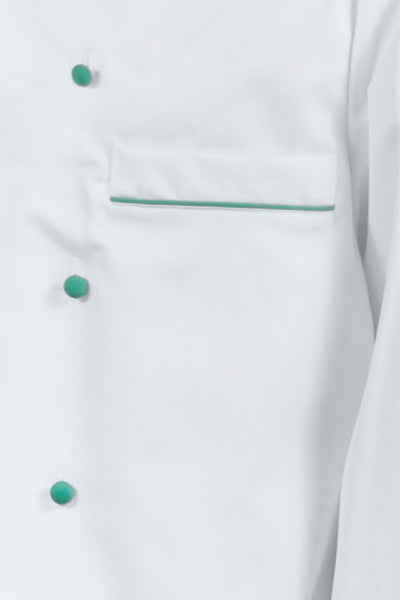 Kochjacke Maxime weiß - farbig gepaspelt - mint
