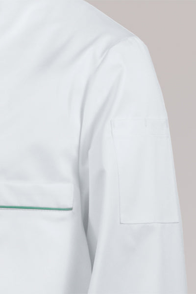 Kochjacke Maxime weiß - farbig gepaspelt - mint