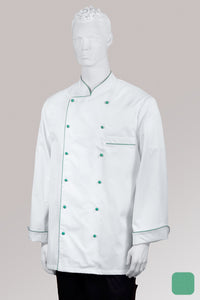Kochjacke Maxime weiß - farbig gepaspelt - mint