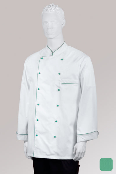 Kochjacke Maxime weiß - farbig gepaspelt - mint