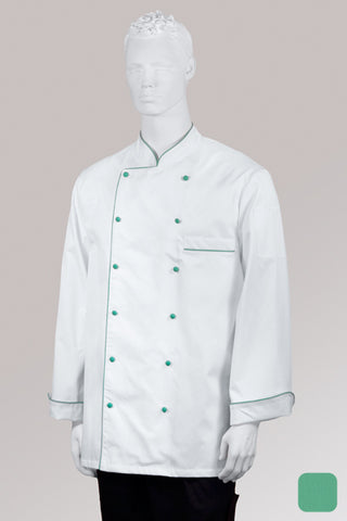 Kochjacke Maxime weiß - farbig gepaspelt - mint