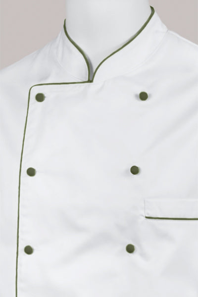 Kochjacke Maxime weiß - farbig gepaspelt - olive