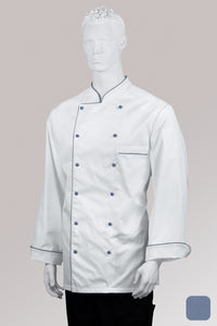 Kochjacke Maxime weiß - farbig gepaspelt - pacific