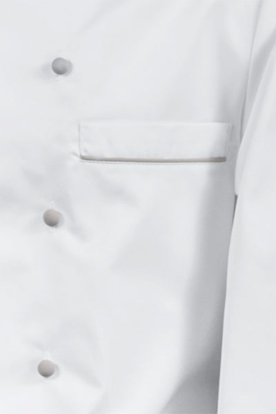 Kochjacke Maxime weiß - farbig gepaspelt - hellgrau