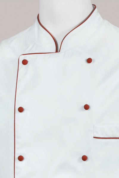 Kochjacke Maxime weiß - farbig gepaspelt - bordeaux