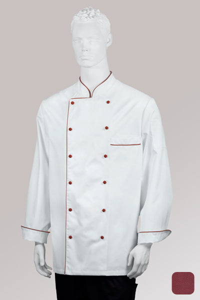 Kochjacke Maxime weiß - farbig gepaspelt - bordeaux