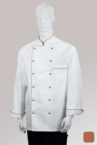 Kochjacke Maxime weiß - farbig gepaspelt - terracotta