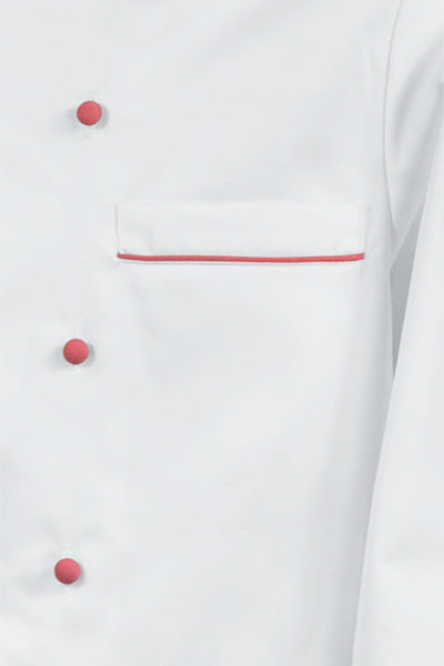 Kochjacke Maxime weiß - farbig gepaspelt - strawberry
