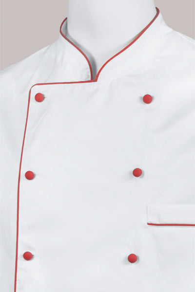Kochjacke Maxime weiß - farbig gepaspelt - rot