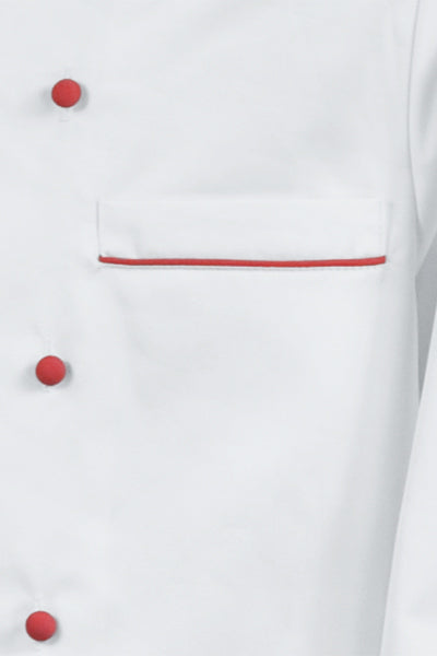 Kochjacke Maxime weiß - farbig gepaspelt - rot