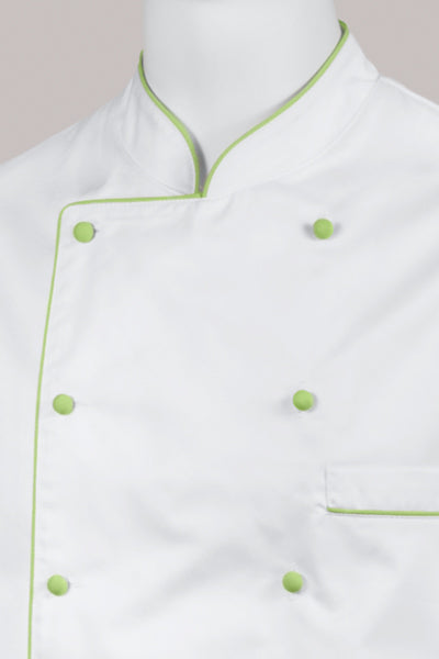 Kochjacke Maxime weiß - farbig gepaspelt - apple